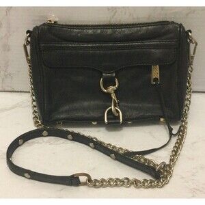 Rebecca Minkoff Mini Mac Crossbody Purse Shoulder Bag Black Leather Chain